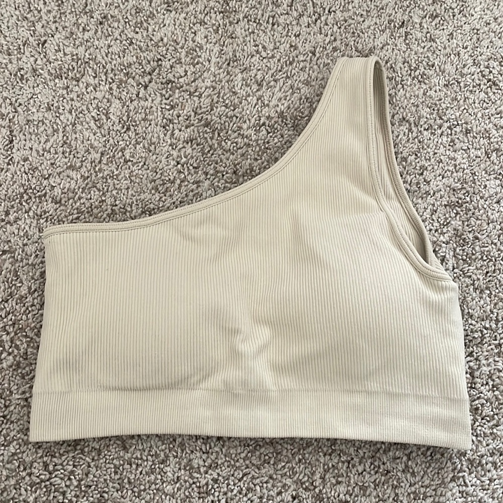 One shoulder tan workout bra